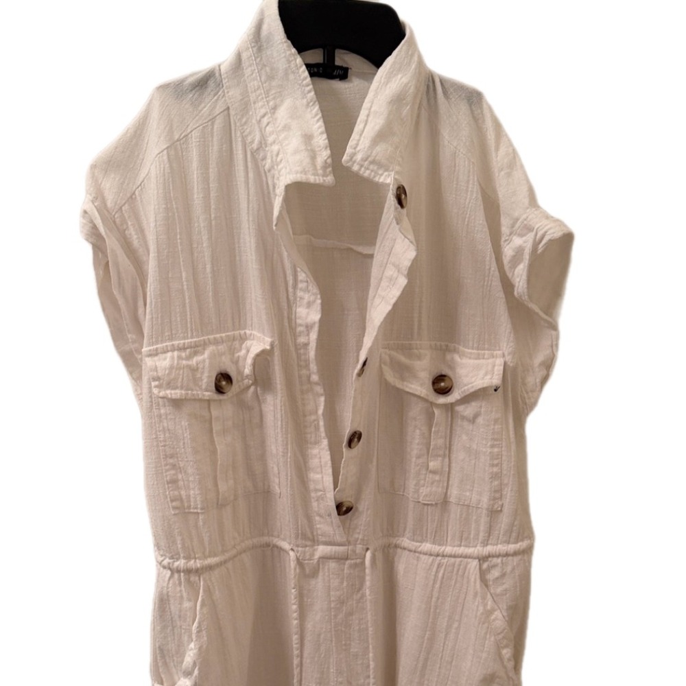 100%‎ cotton cotton -on White Short Sleeve Jumpsuit M Drawstring Waist